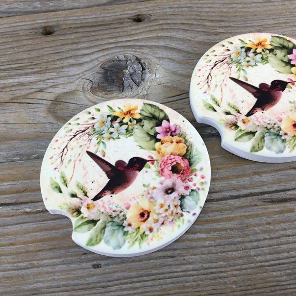 Hummingbird Floral Car Coasters - Picture 3 of 7